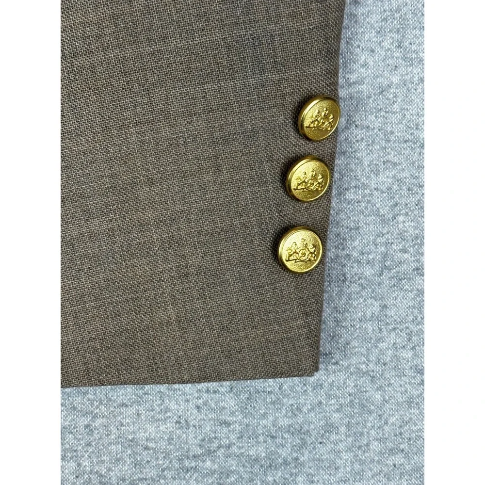 Stafford Blazer 44R Gray Brown Beige Worsted‎ Wool Gold Button Sport Coat Crest